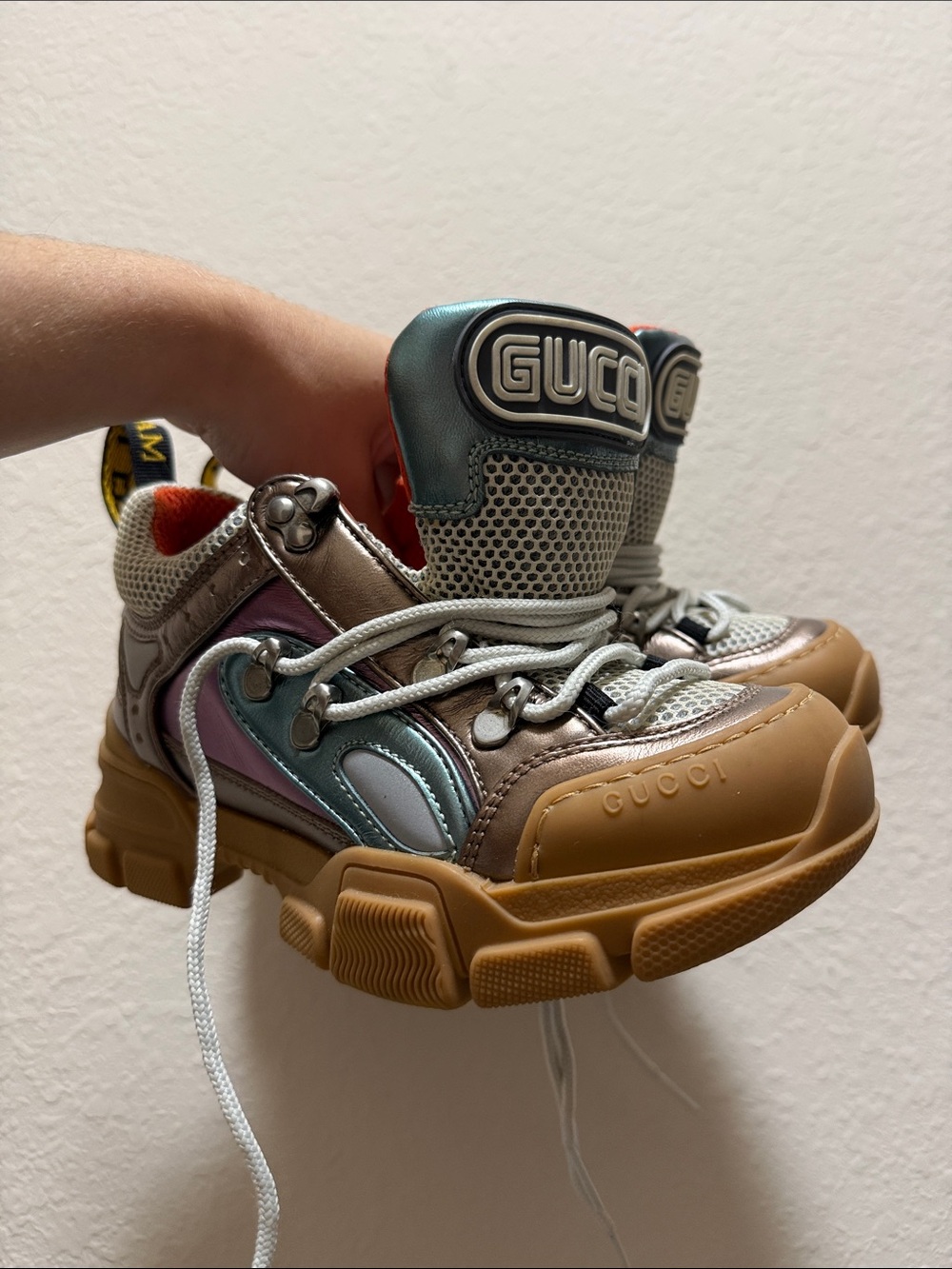 Gucci Kids Multicolor Chunky Sneaker - Pastel Blue, Pink & Tan flashtreks